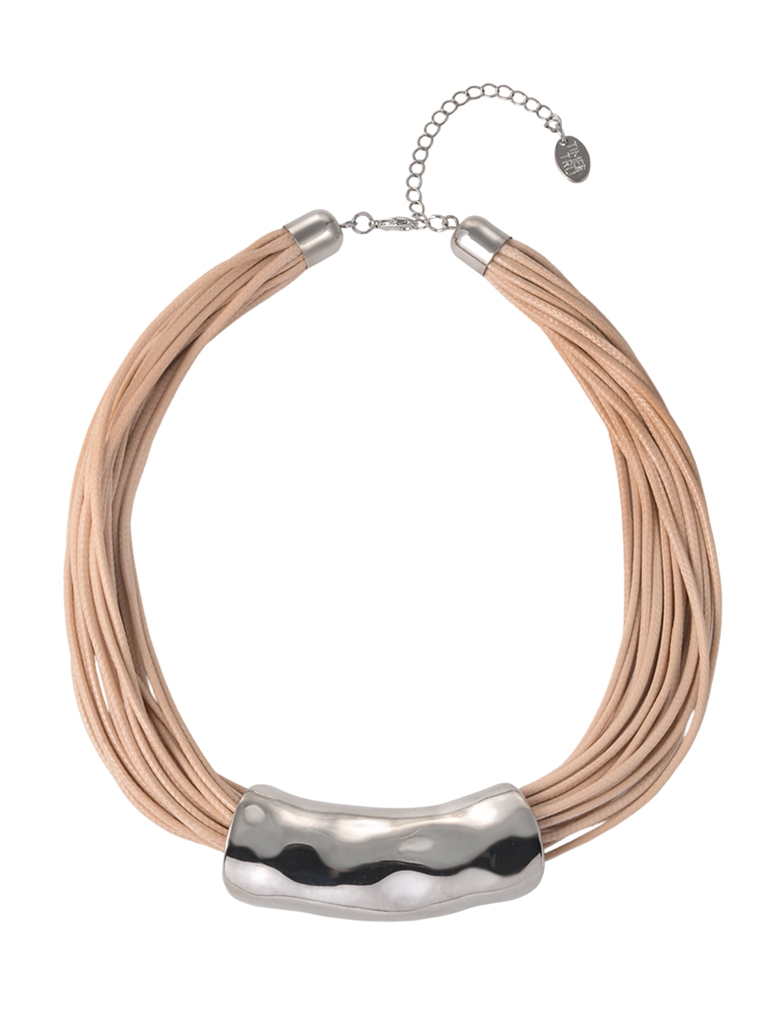 Time and Tru Silvertone Multi Cord Wide Hammered Metal Necklace