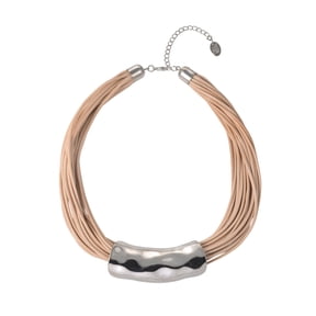 Time and Tru Silvertone Multi Cord Wide Hammered Metal Necklace