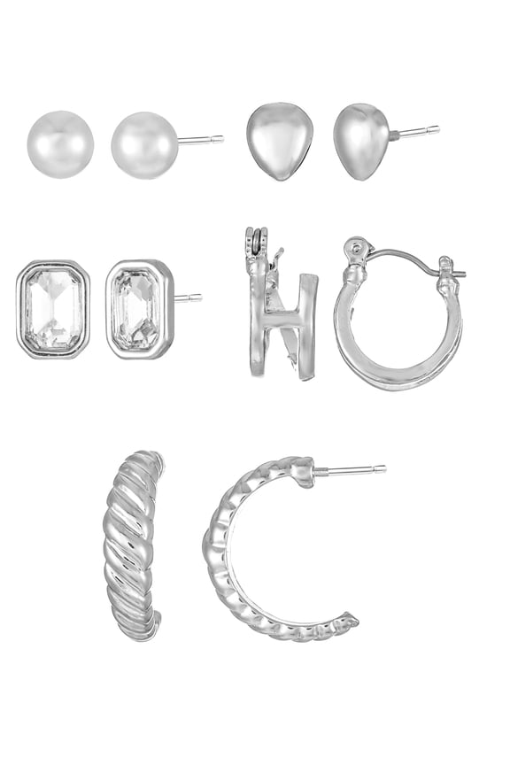 Silvertone Multi Earring Set, 5 Pairs, Initial H