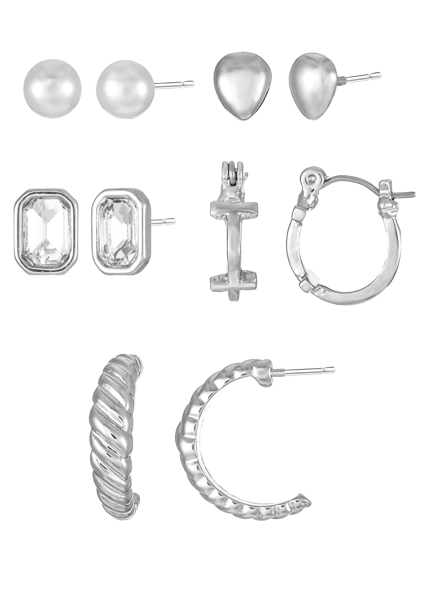 Time and Tru Silvertone Multi Earring Set, 5 Pairs, Initial I