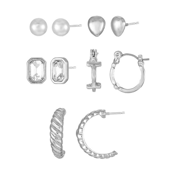 Time and Tru Silvertone Multi Earring Set, 5 Pairs, Initial I