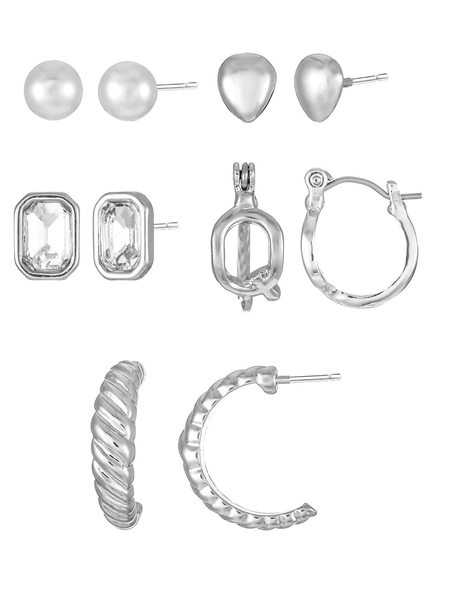 Time and Tru Silvertone Multi Earring Set, 5 Pairs, Initial Q