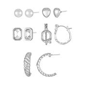 Silvertone Multi Earring Set, 5 Pairs, Initial Q