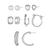 Silvertone Multi Earring Set, 5 Pairs, Initial U