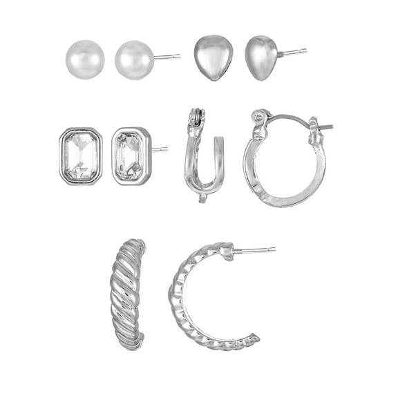 Time and Tru Silvertone Multi Earring Set, 5 Pairs, Initial U