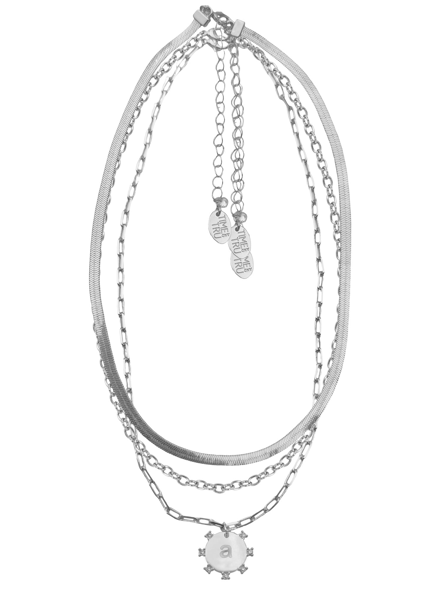 Time and Tru Silvertone Necklace, 3 Piece, Initial A