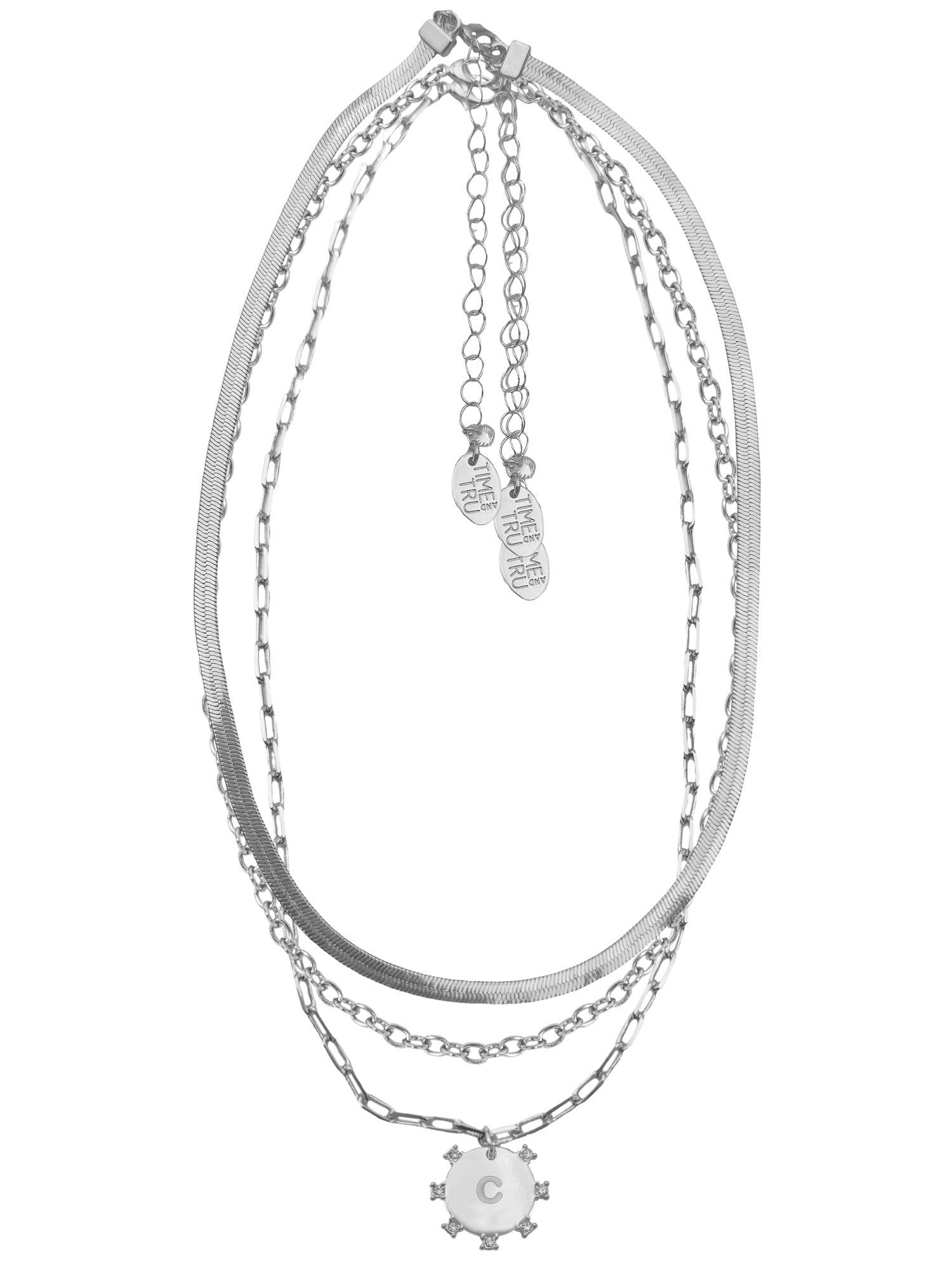 Time and Tru Silvertone Necklace, 3 Piece, Initial C