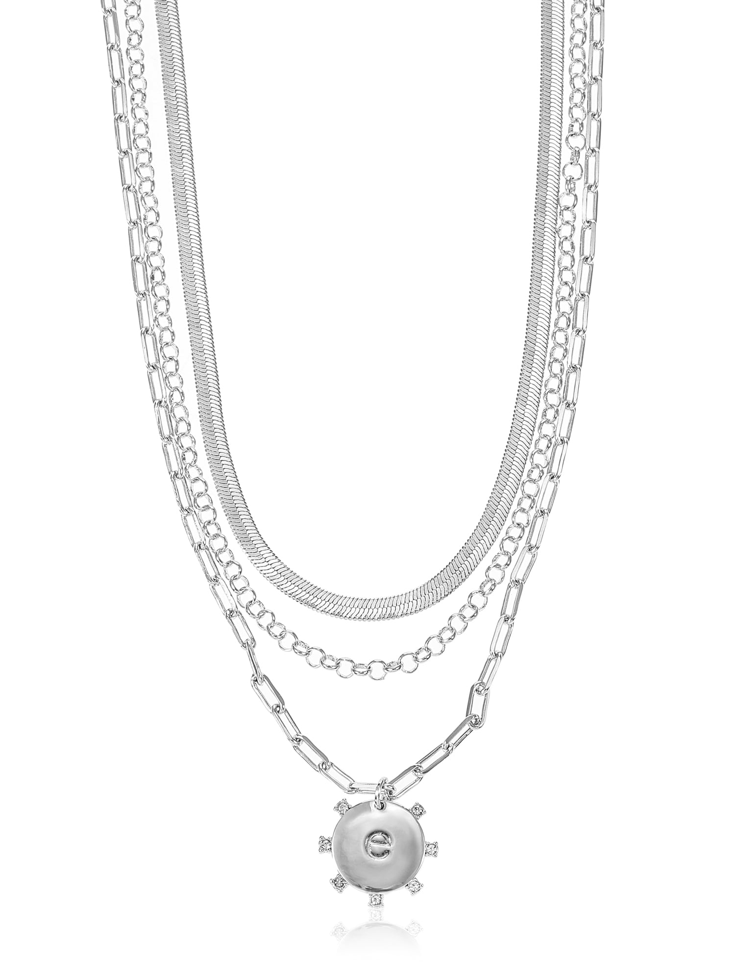 Silvertone Necklace, 3 Piece, Initial E