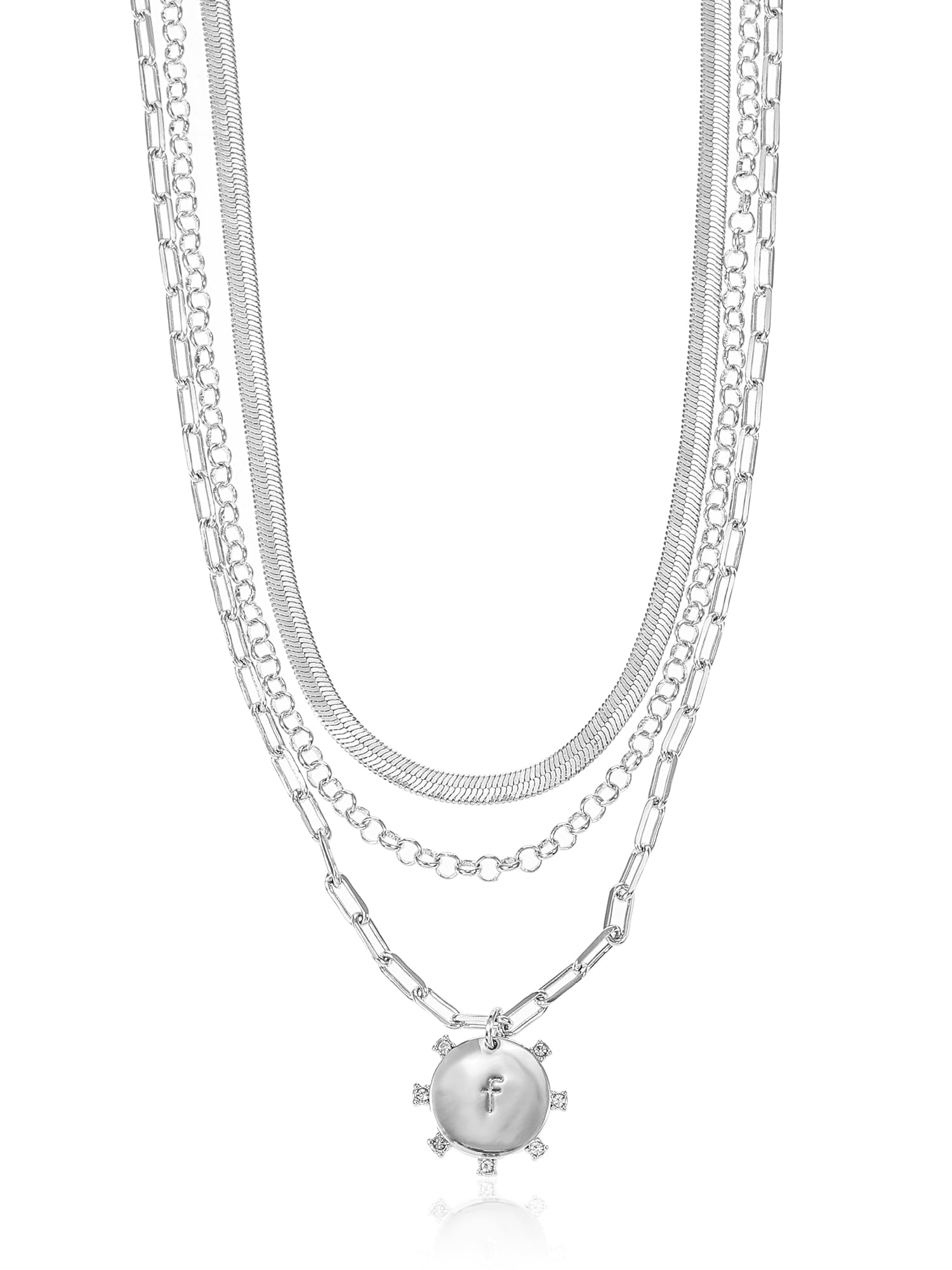 Time and Tru Silvertone Necklace, 3 Piece, Initial F