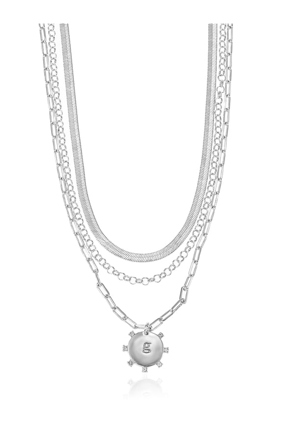 Silvertone Necklace, 3 Piece, Initial G