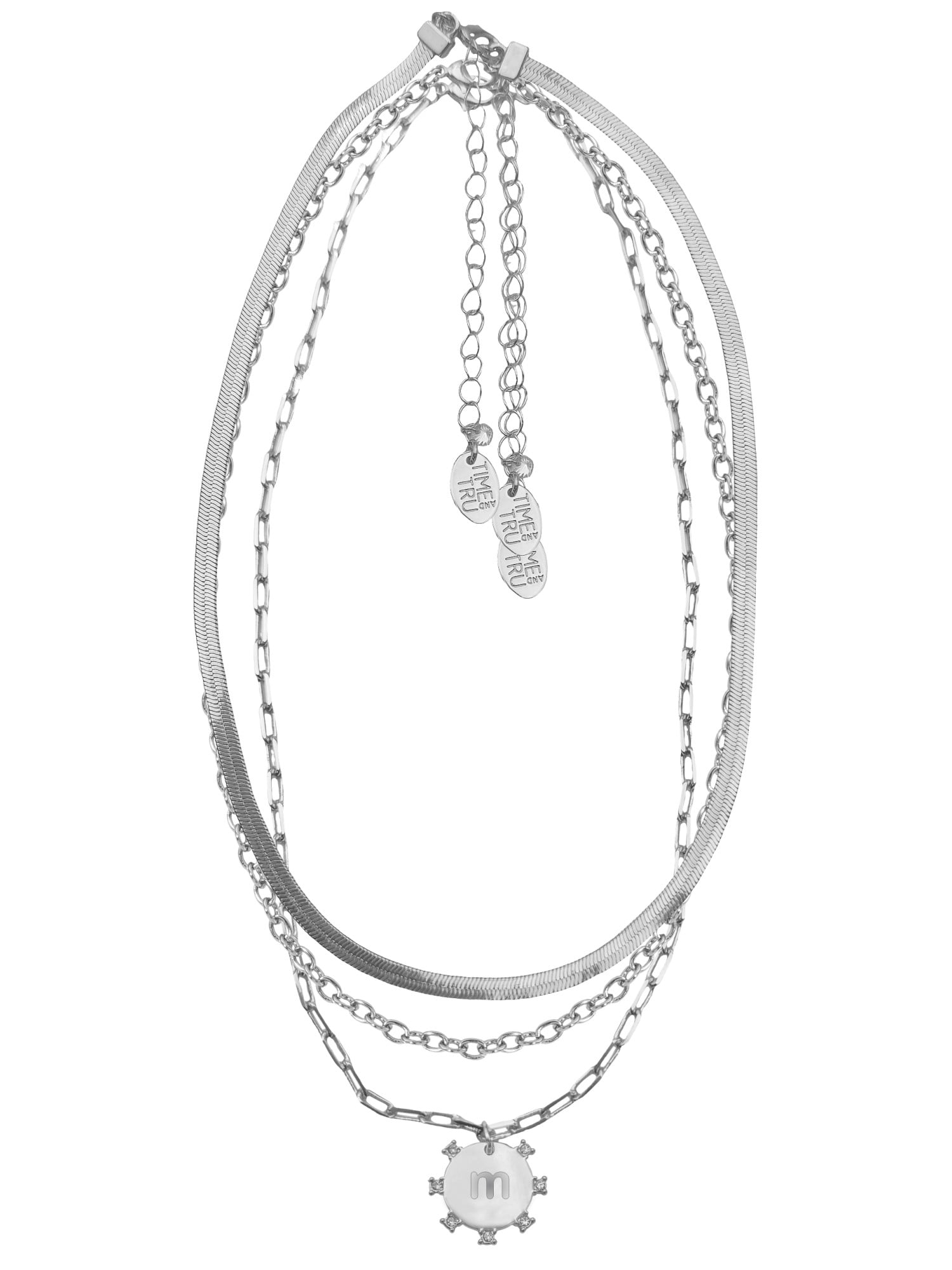 Time and Tru Silvertone Necklace, 3 Piece, Initial M