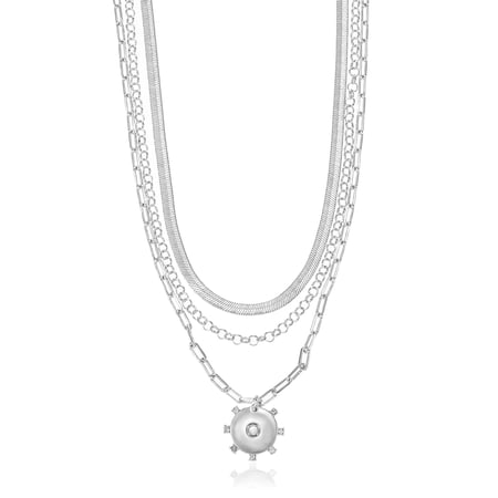 Time and Tru Silvertone Necklace, 3 Piece, Initial O