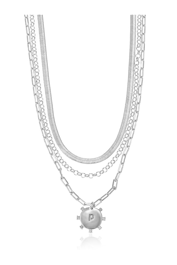Silvertone Necklace, 3 Piece, Initial P