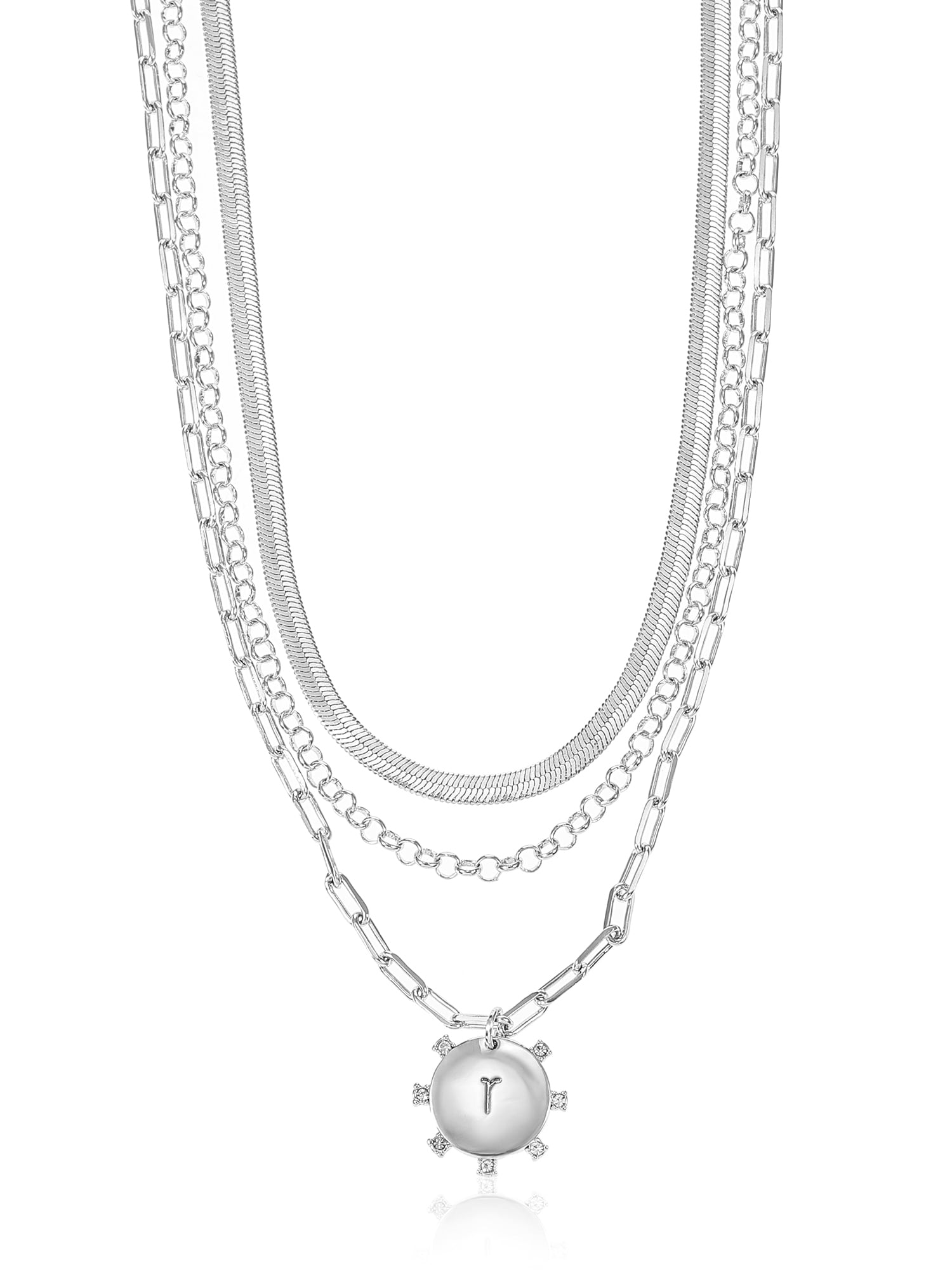 Time and Tru Silvertone Necklace, 3 Piece, Initial R