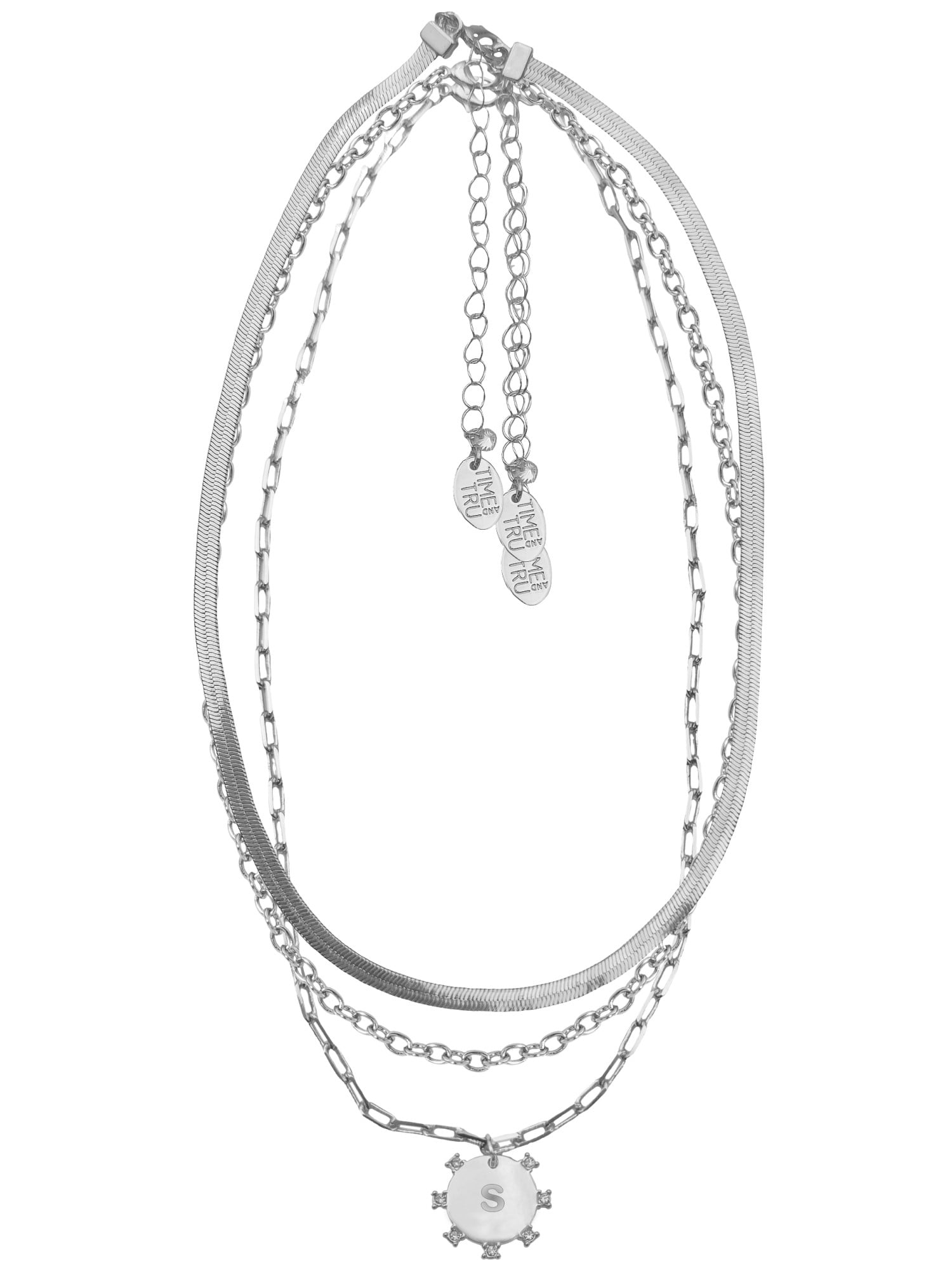 Time and Tru Silvertone Necklace, 3 Piece, Initial S