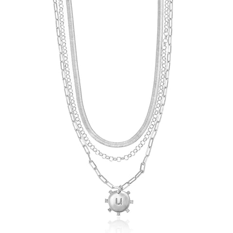 Silvertone Necklace, 3 Piece, Initial U
