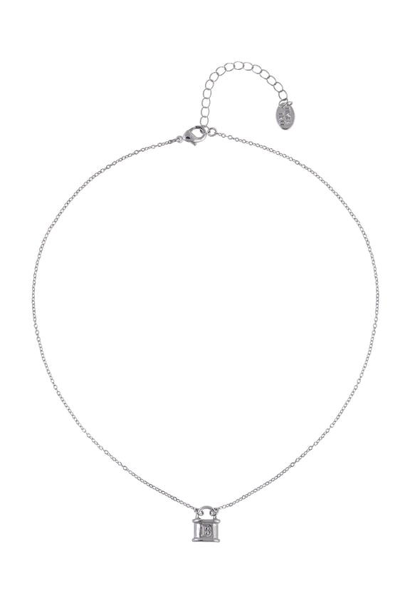 Silvertone Padlock Initial "B" Necklace