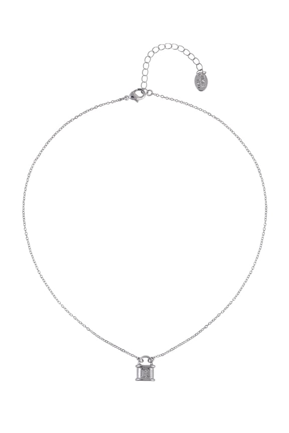 Silvertone Padlock Initial "K" Necklace