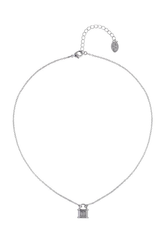 Silvertone Padlock Initial "M" Necklace