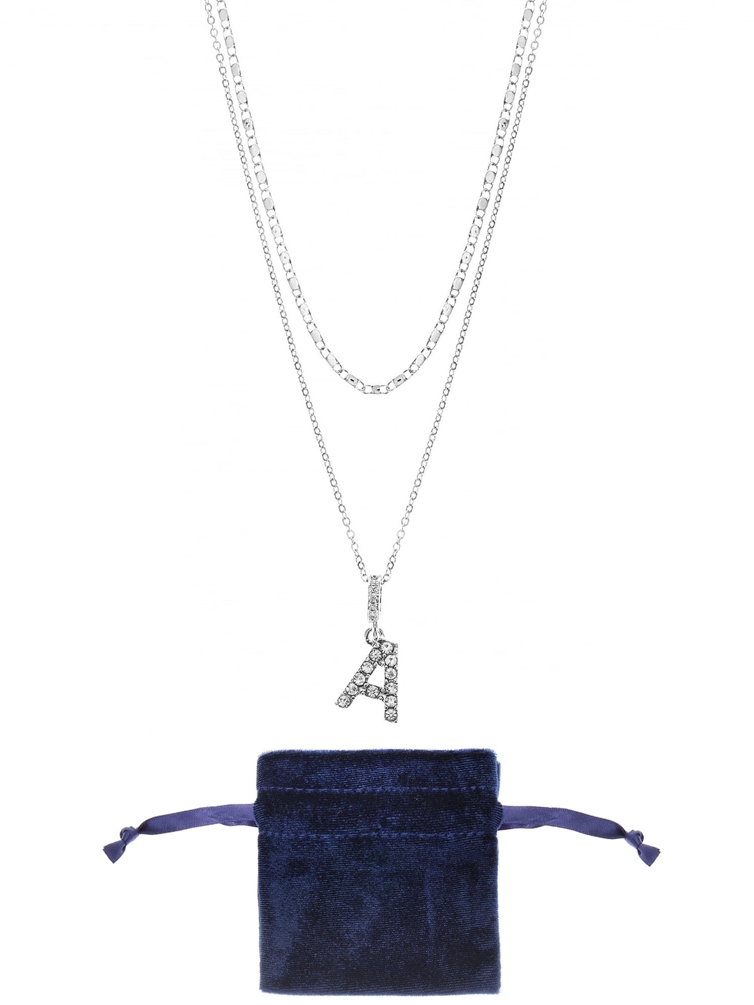 Time and Tru Silvertone Pave Initial Letter Neckla