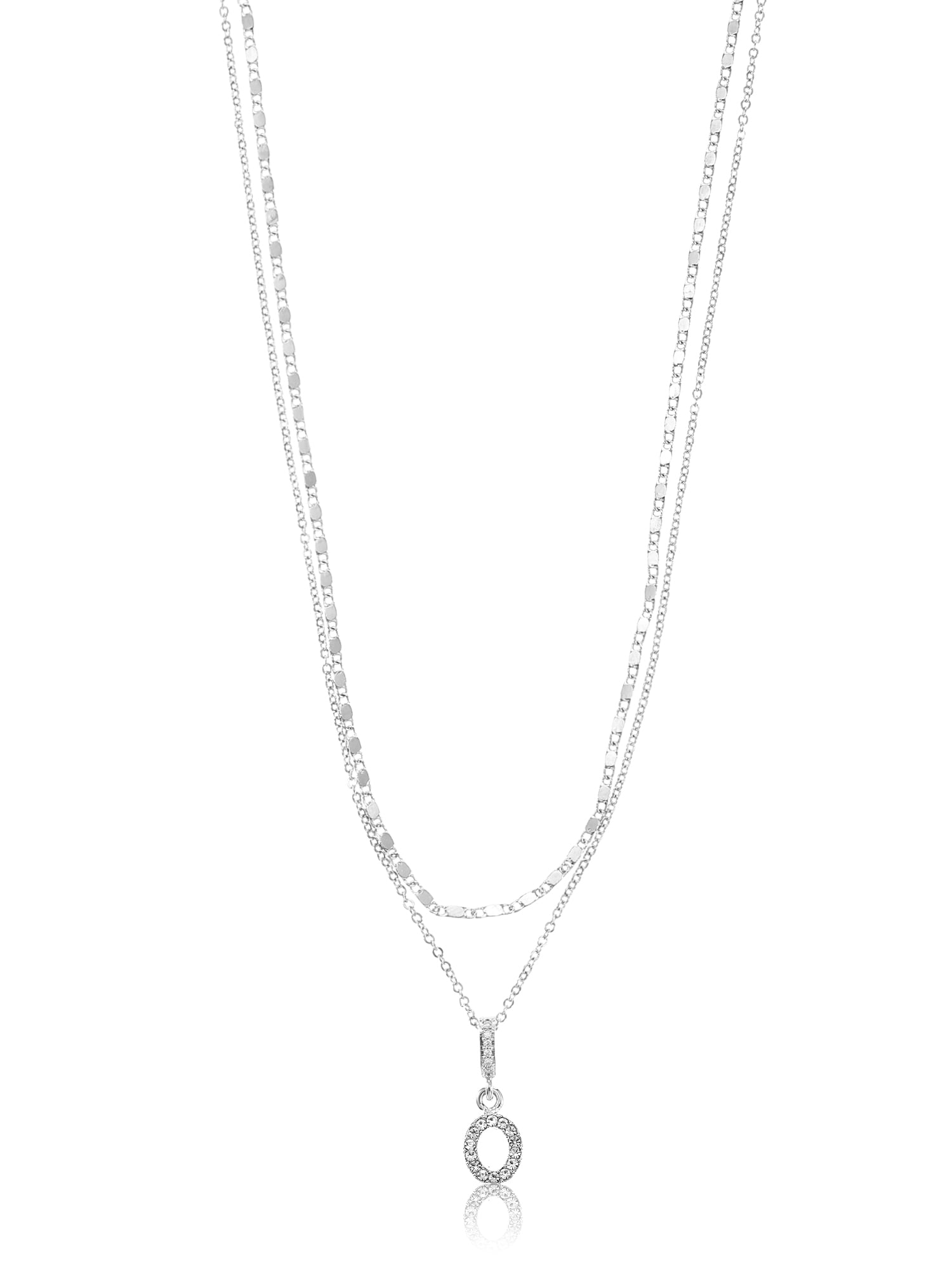 Time and Tru Silvertone Pave Initial Letter Necklace Set, 2 Pieces, Letter O  (图1)