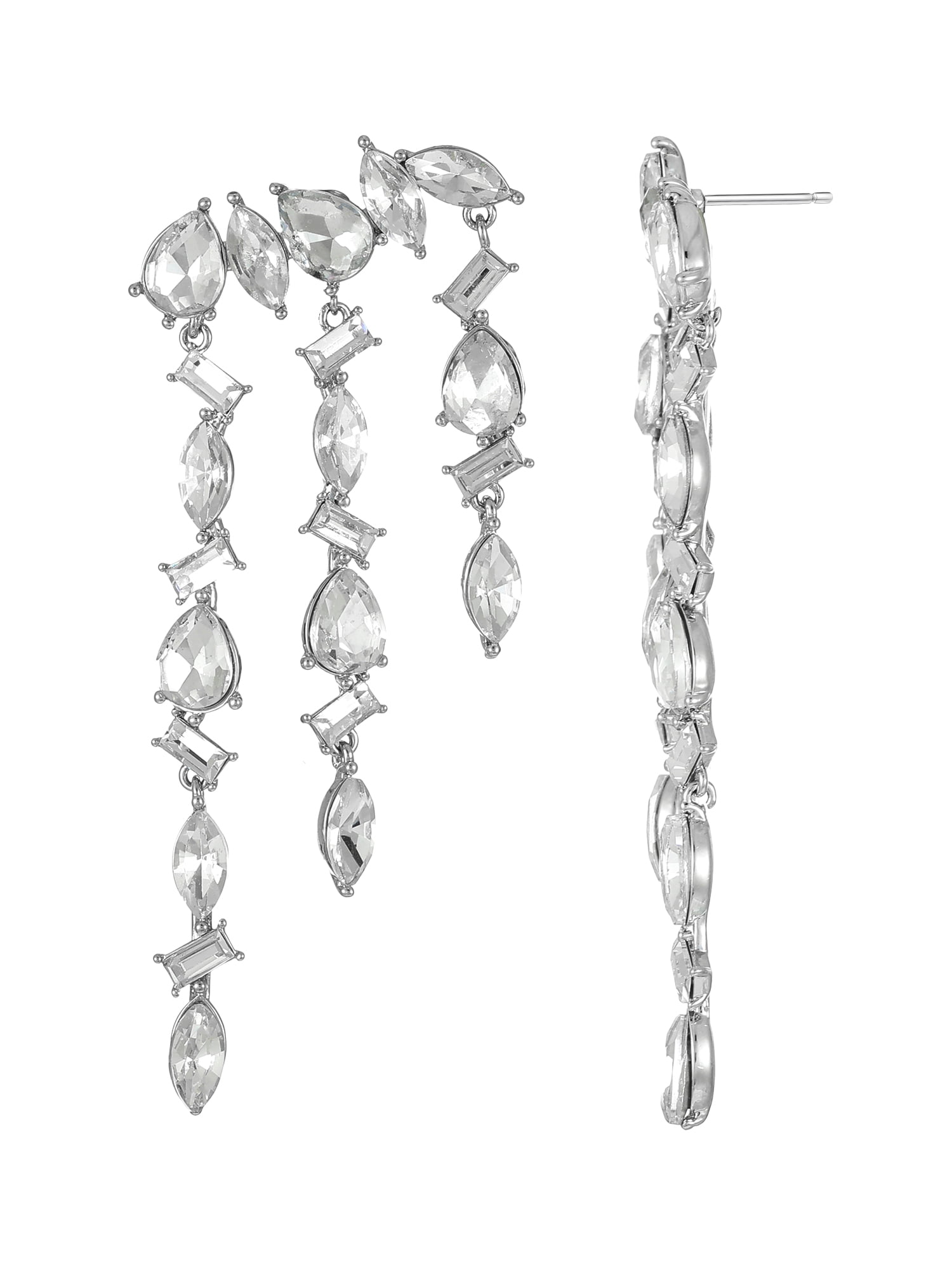 Time and Tru Silvertone Rhinestone Drop Earrings, 1 Pair