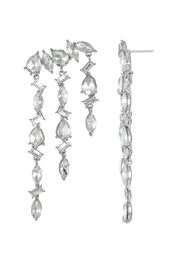 Silvertone Rhinestone Drop Earrings, 1 Pair