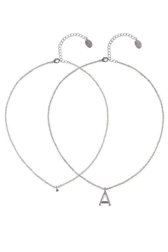 Silvertone Rolo Chain 2 Row Initial "A" Pendant Necklace