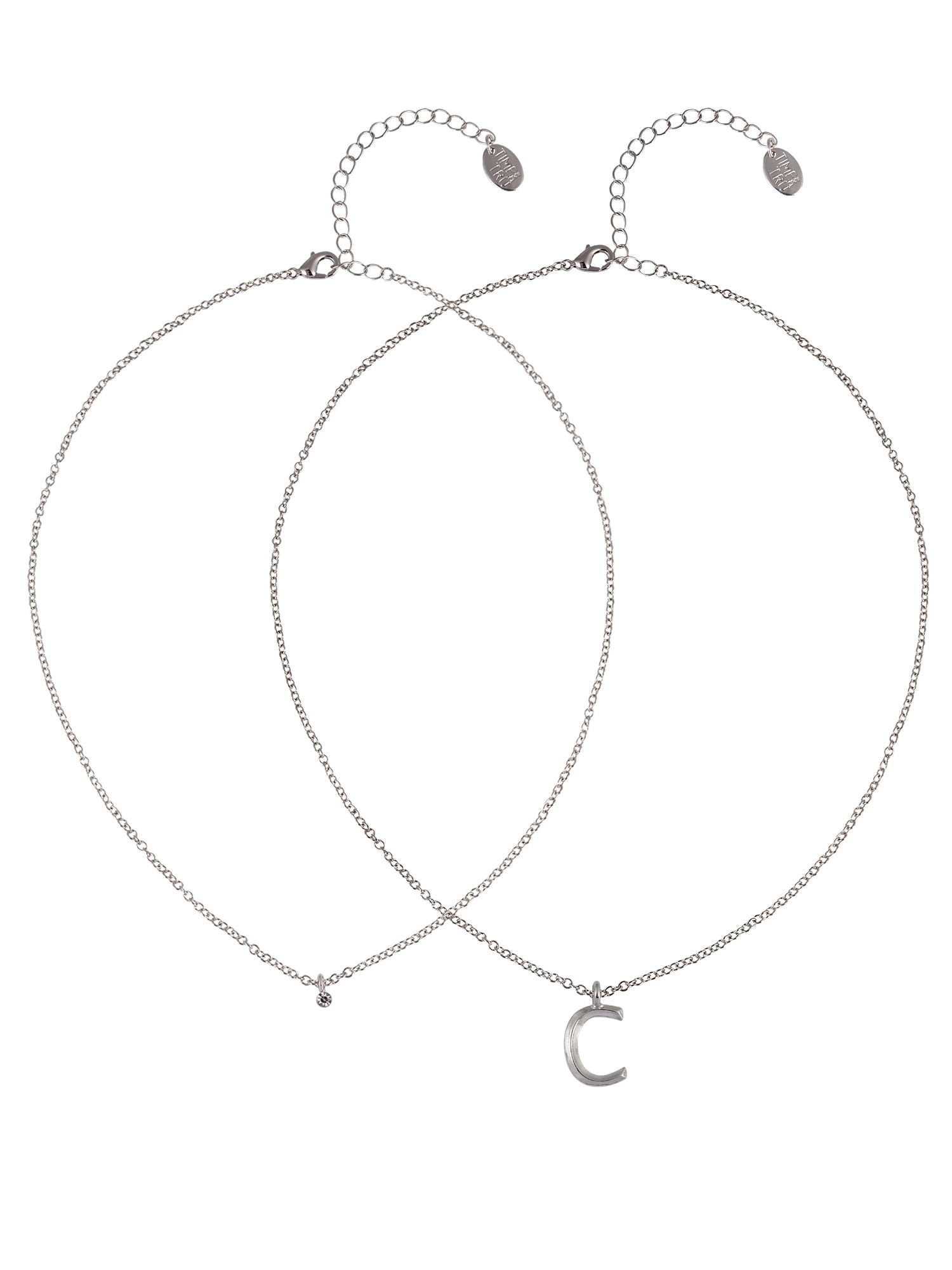 Time and Tru Silvertone Rolo Chain 2 Row Initial "C" Pendant Necklace