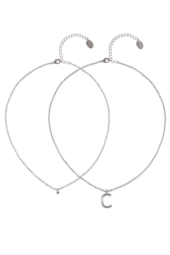 Silvertone Rolo Chain 2 Row Initial "C" Pendant Necklace