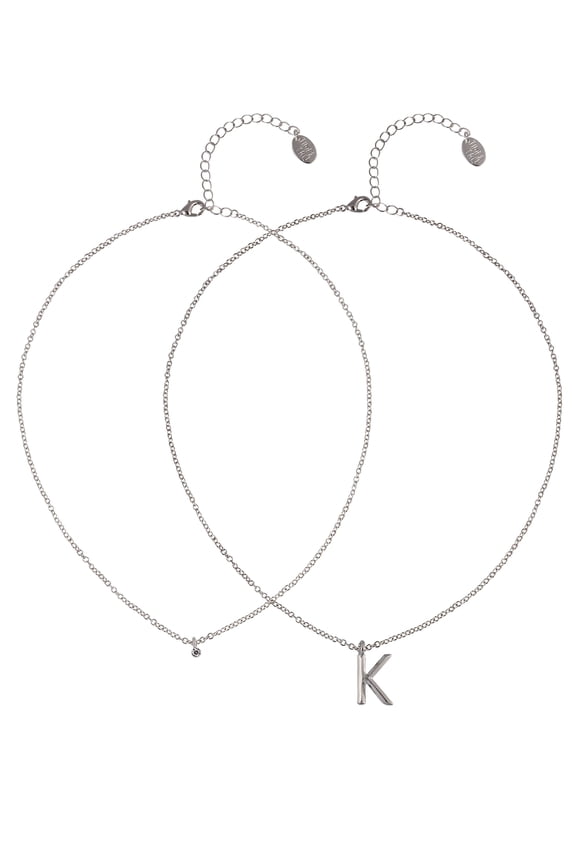 Silvertone Rolo Chain 2 Row Initial "K" Pendant Necklace