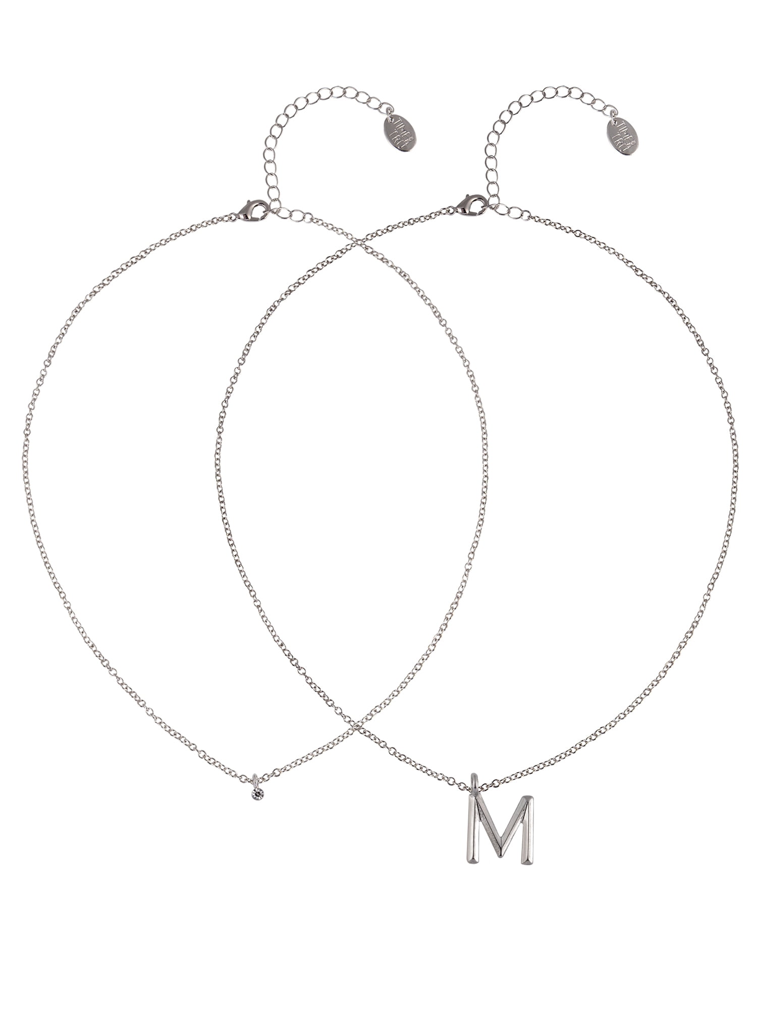 Time and Tru Silvertone Rolo Chain 2 Row Initial "M" Pendant Necklace