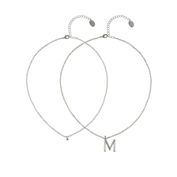 Time and Tru Silvertone Rolo Chain 2 Row Initial "M" Pendant Necklace
