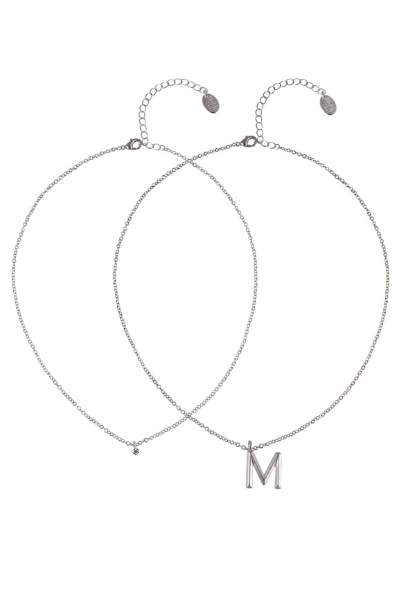 Silvertone Rolo Chain 2 Row Initial "M" Pendant Necklace