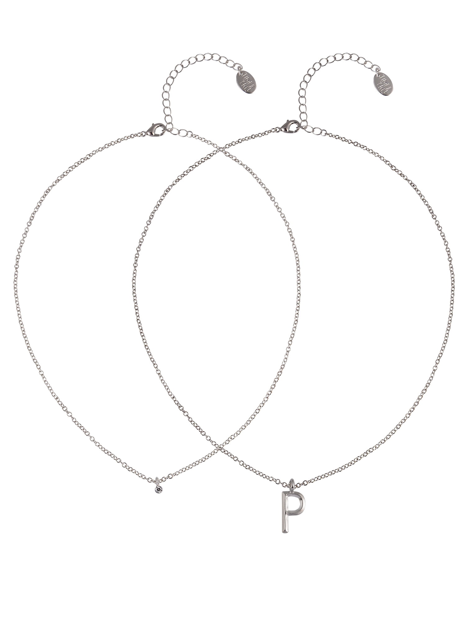 Time and Tru Silvertone Rolo Chain 2 Row Initial "P" Pendant Necklace