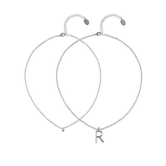 Time and Tru Silvertone Rolo Chain 2 Row Initial "R" Pendant Necklace