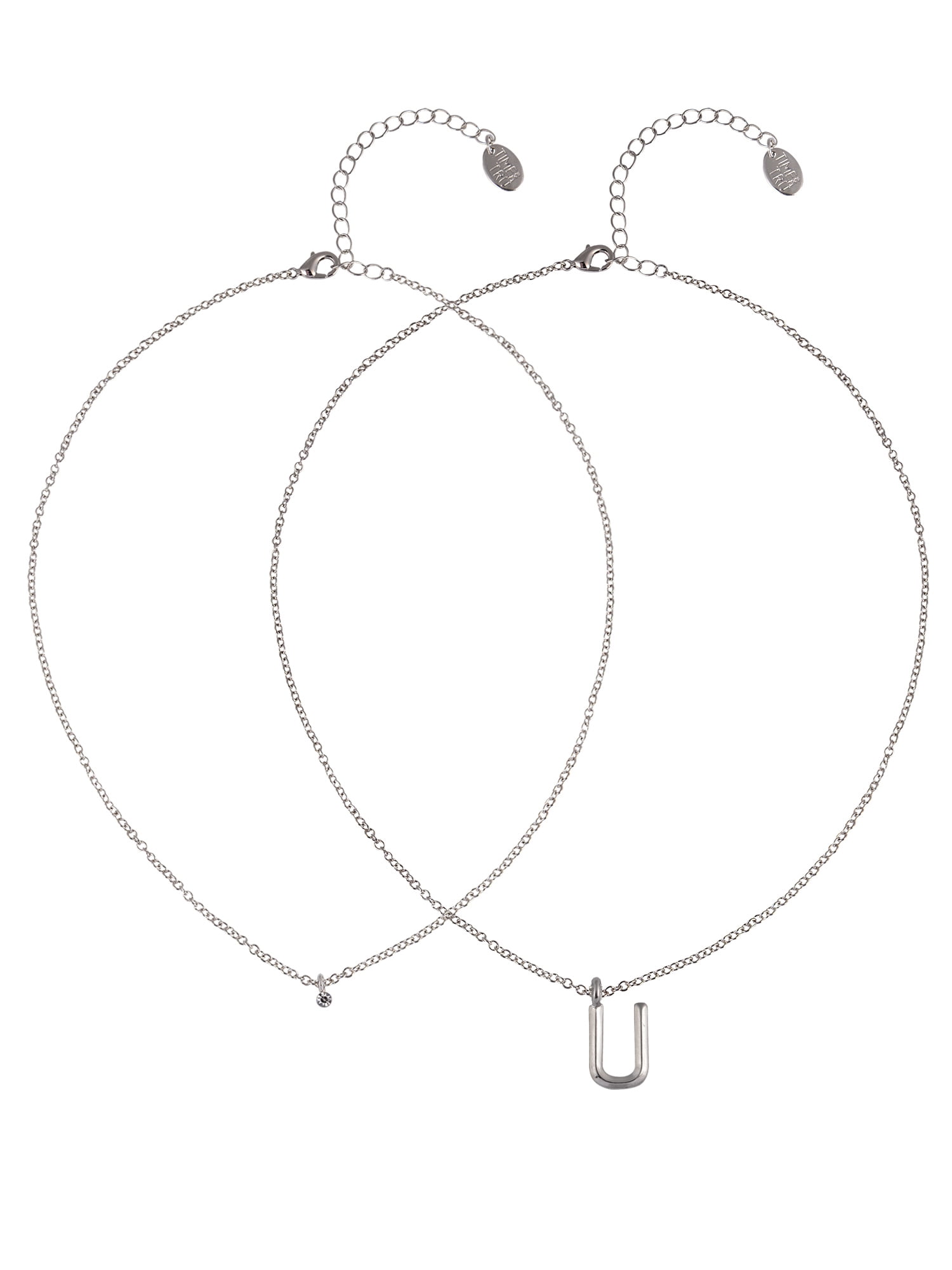 Time and Tru Silvertone Rolo Chain 2 Row Initial "U" Pendant Necklace