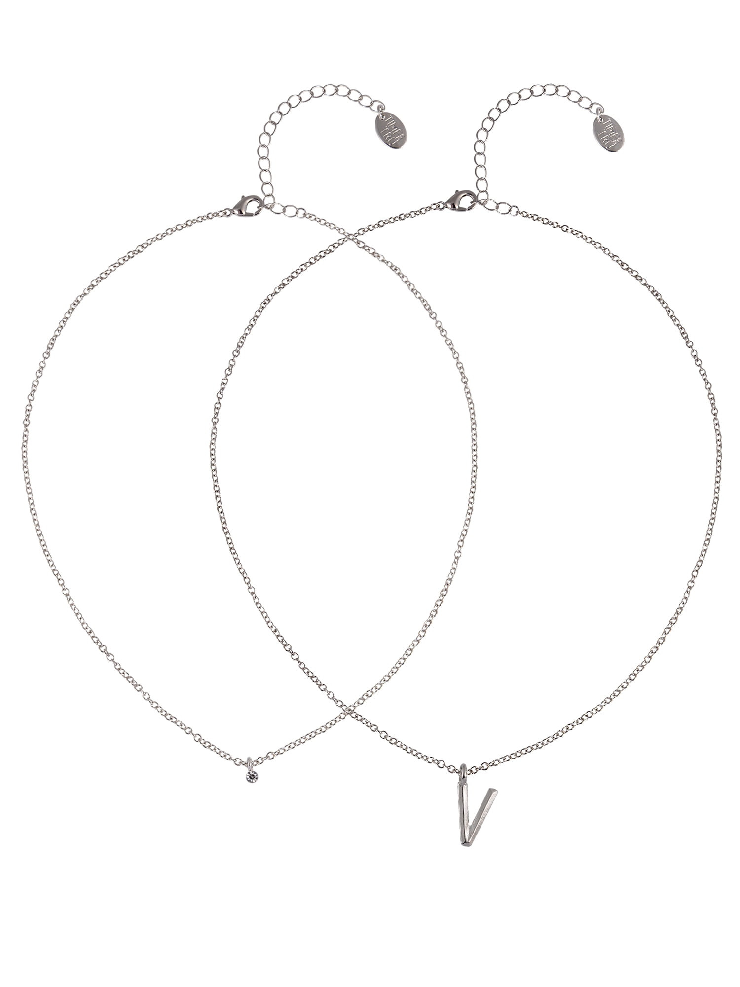 Time and Tru Silvertone Rolo Chain 2 Row Initial "V" Pendant Necklace
