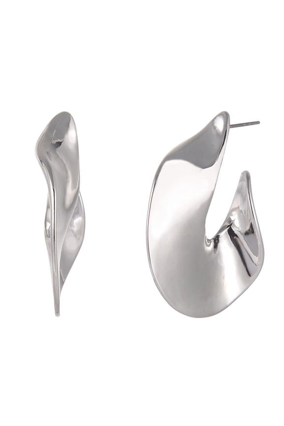 Silvertone Wide Wavy Twist C-Hoop Earring