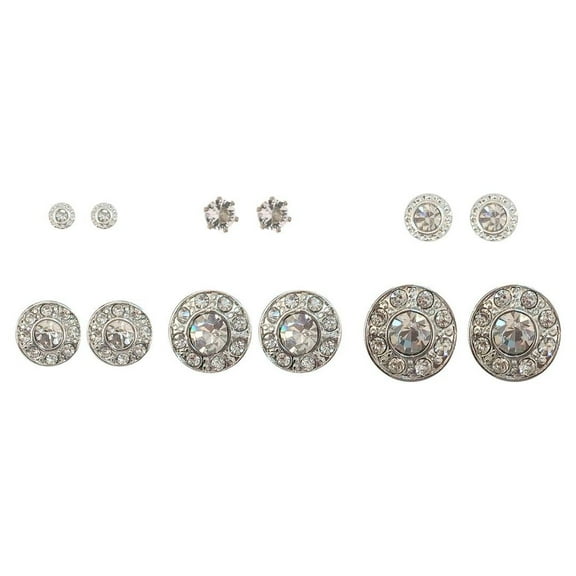 Time and Tru Simulated Diamond Stud Earrings, 6-Pack, Metal, Post Back, 6 Pairs
