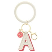 Time and Tru Simulated Leather Initial Letter Adjustable Bangle Bracelet with Goldtone Key Ring
