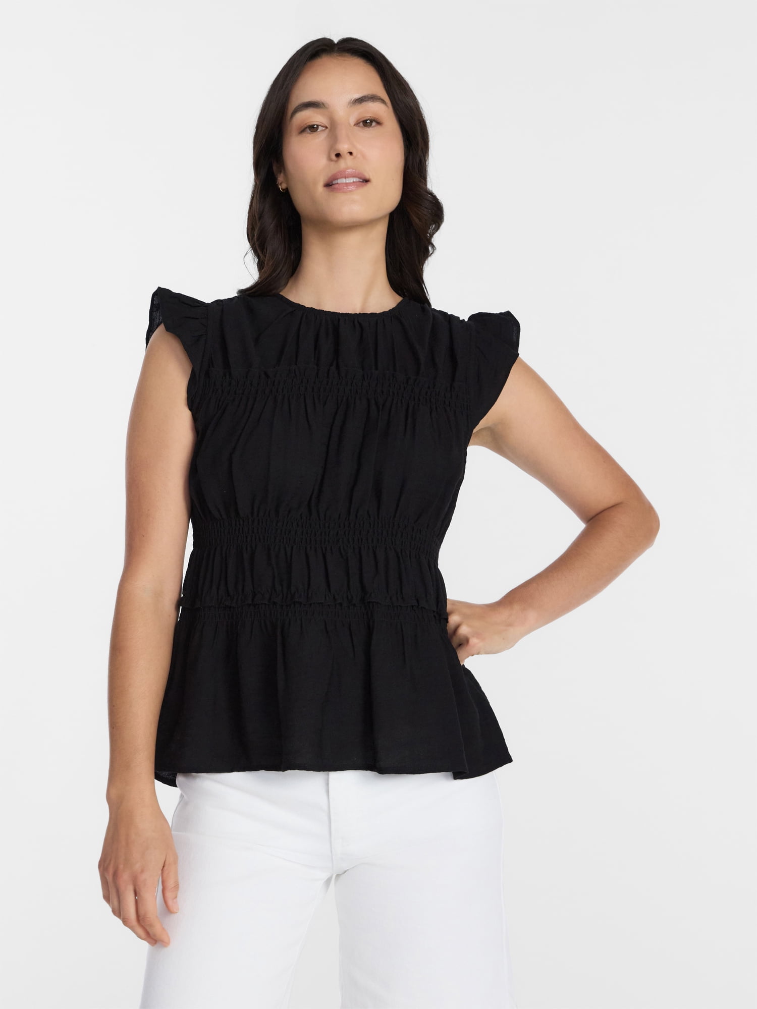 Time and Tru Women's Sleeveless Smocked Femme Top, Sizes XS-XXXL