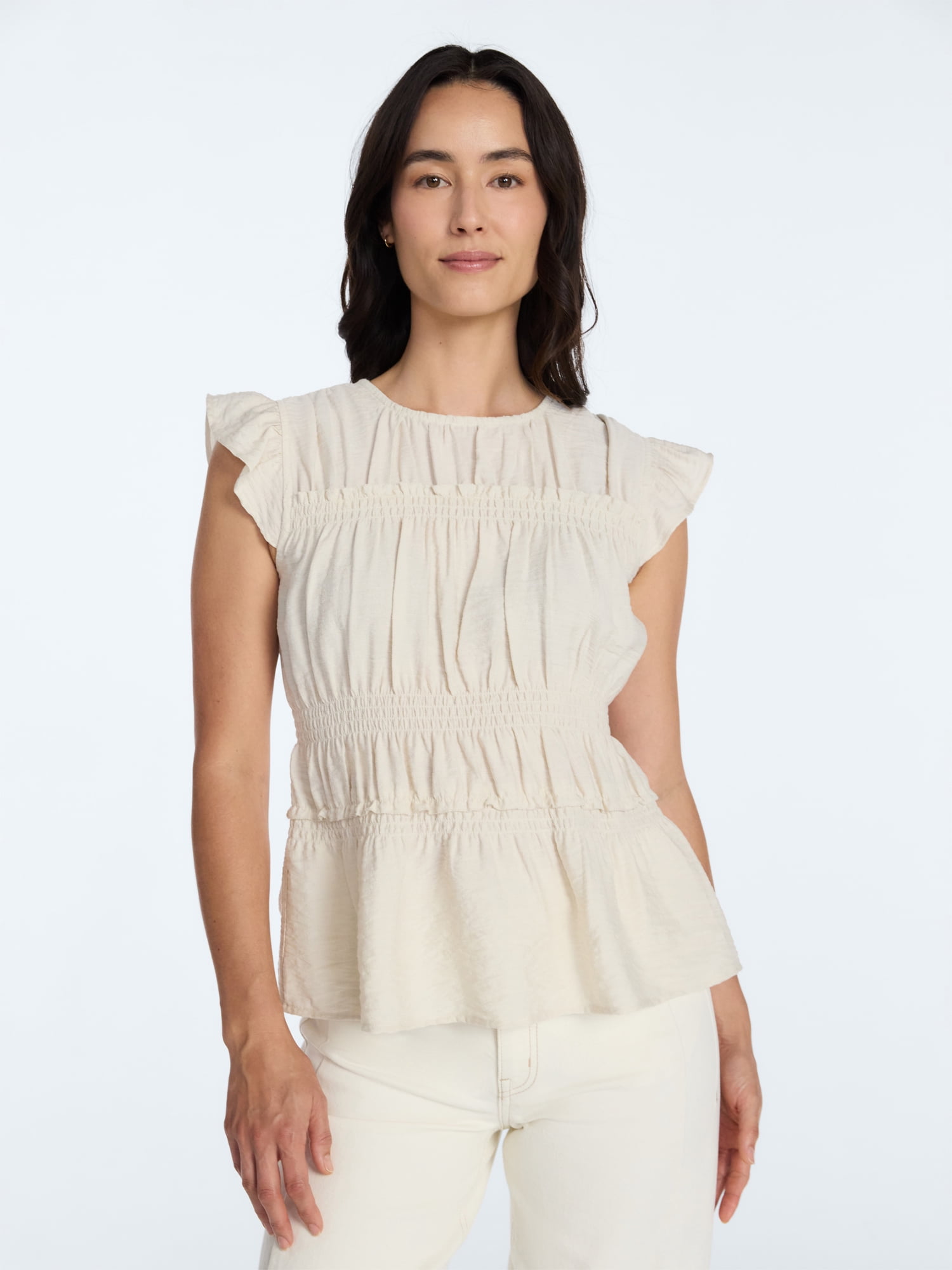 Time and Tru Women's Sleeveless Smocked Femme Top, Sizes XS-XXXL