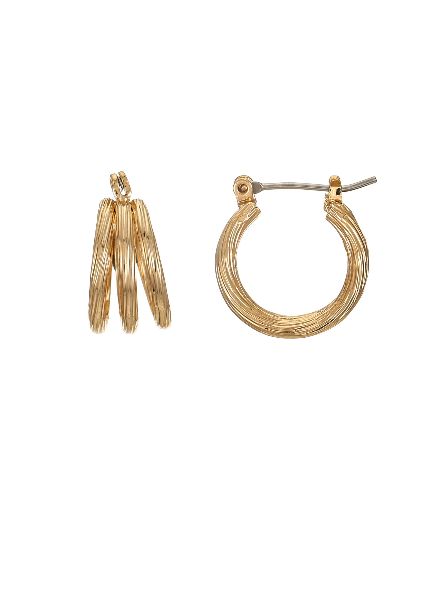 Time and Tru Small Triple Layer Gold Hoop for Women, Twisted Gold
