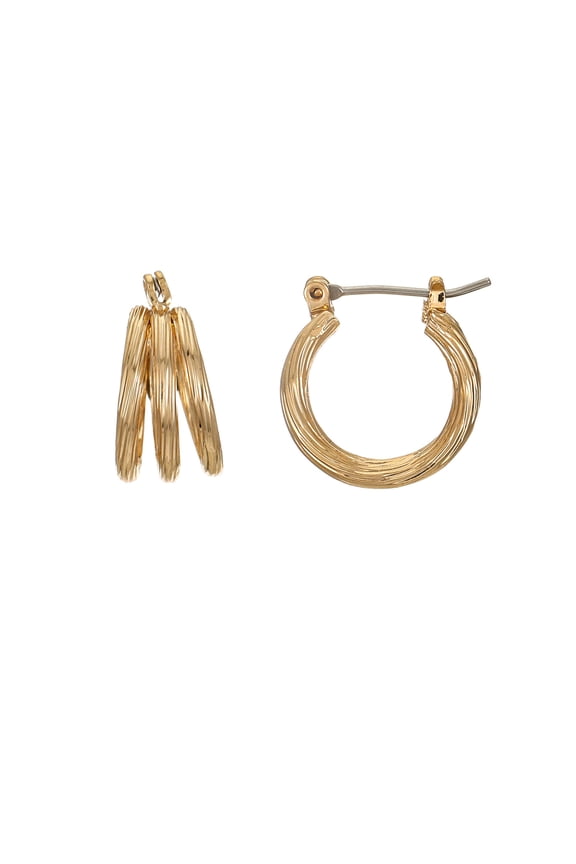 Small Triple Layer Gold Hoop for Women, Twisted Gold