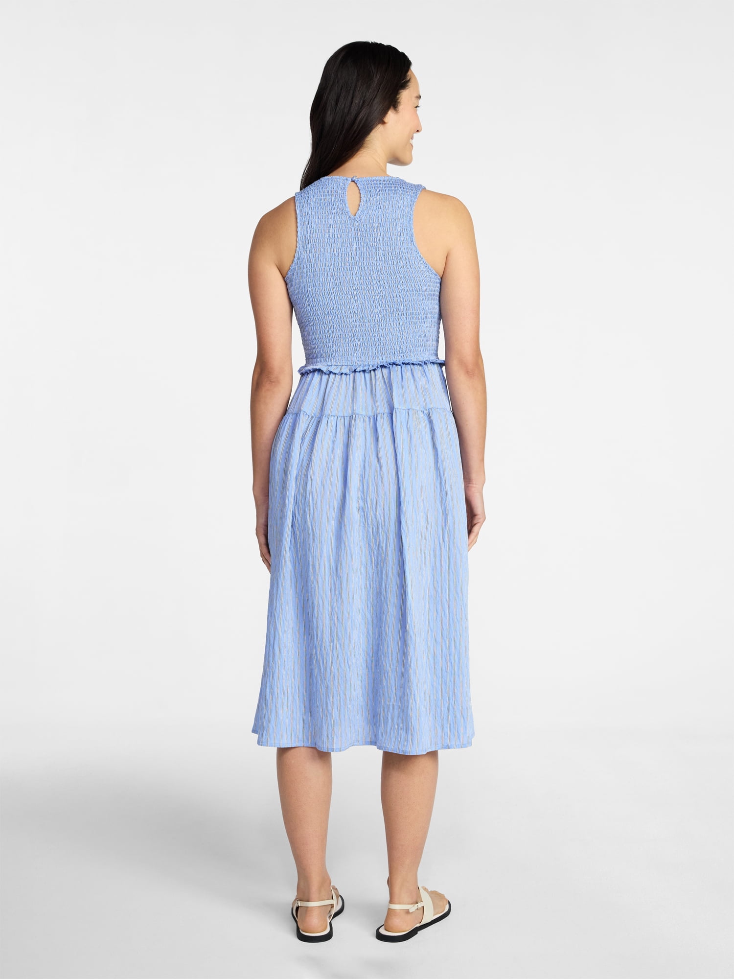 Time and Tru Women's Tiered Skirt Ruffle Smocked Midi Dress, Sizes XS-4X