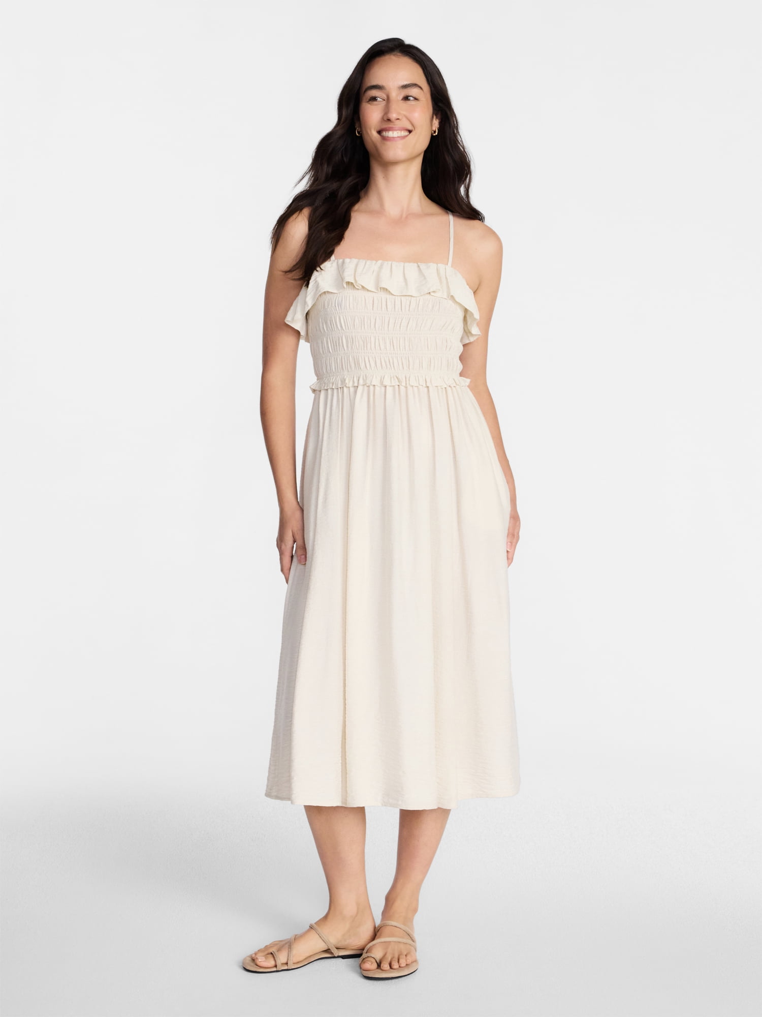 Time and Tru Women's Sleeveless Smocked Midi Dress, Sizes XS-XXXL