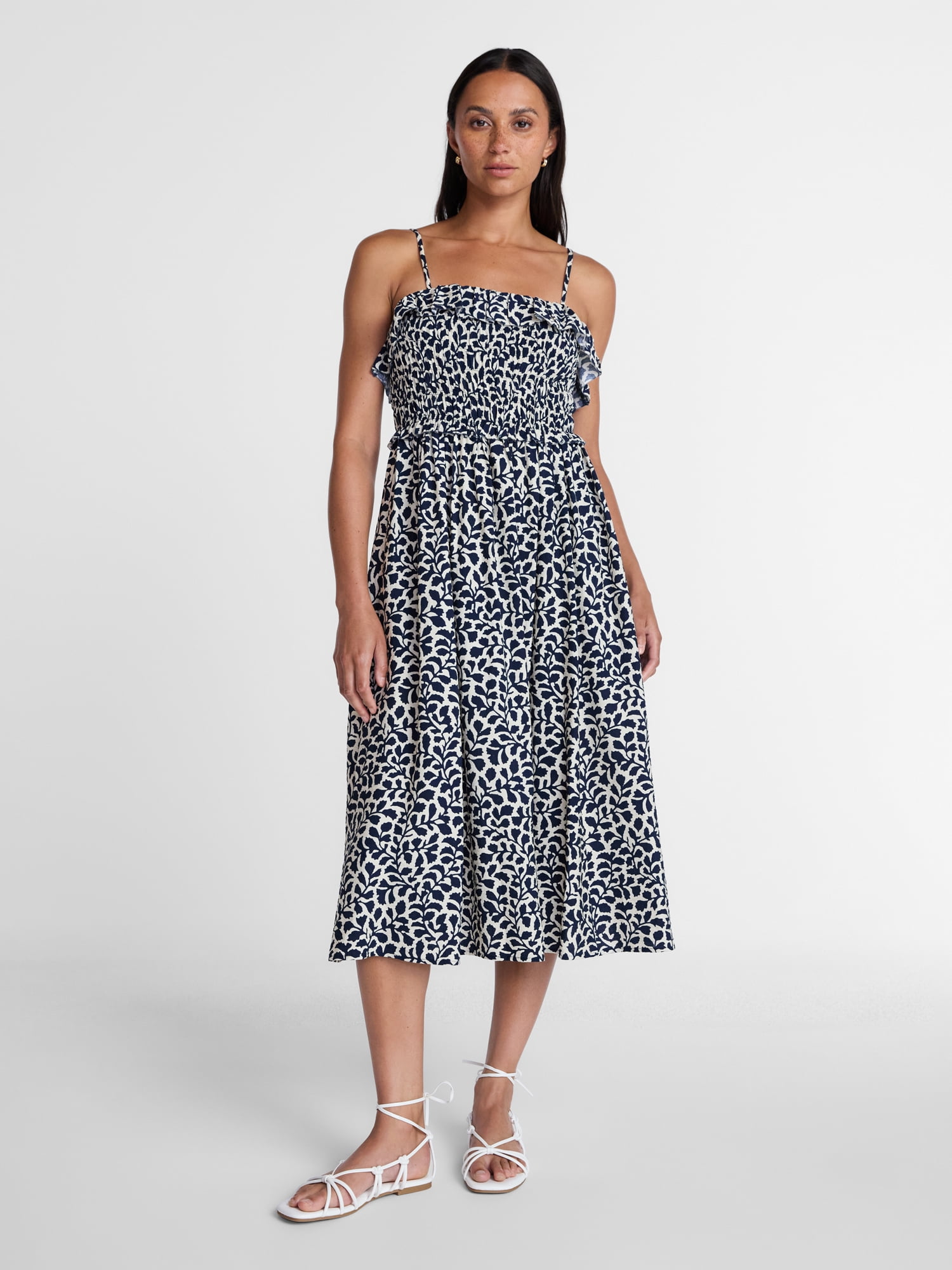 Time and Tru Women's Sleeveless Smocked Midi Dress, Sizes XS-XXXL