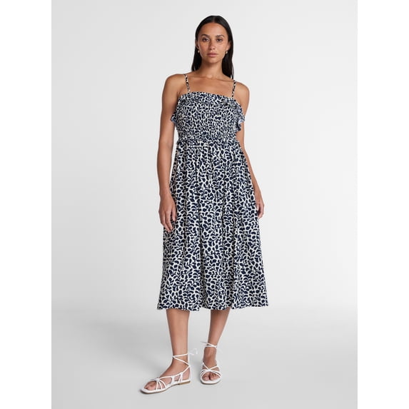 Time and Tru Women's Sleeveless Smocked Midi Dress, Sizes XS-XXXL