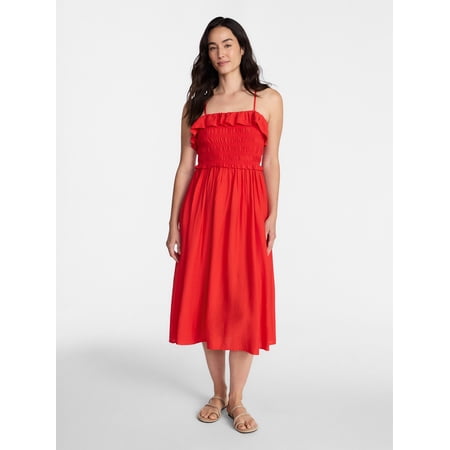Time and Tru Women's Sleeveless Smocked Midi Dress, Sizes XS-XXXL